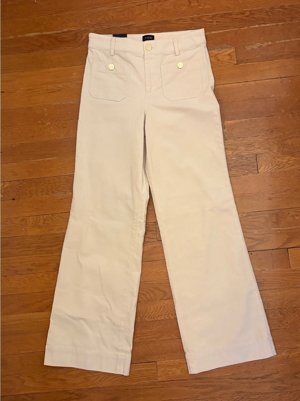 J. Crew Factory Light Cream Wide-Leg Pants with Front Patch Pockets